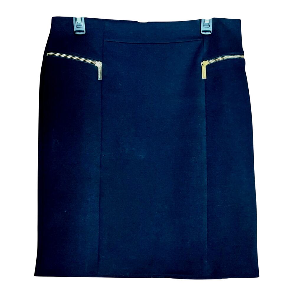 Michael Kors Black Stretch Womens Pencil Skirt Gold Zipper Closure Accent  Sz 12